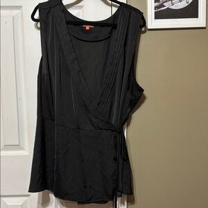 Modcloth Black Sleeveless Wrap Blouse